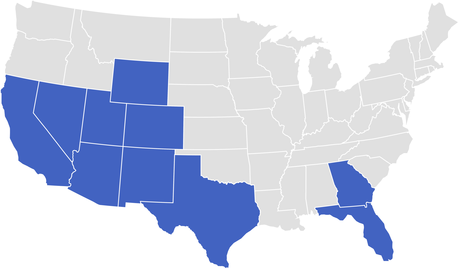 Map showing JJ Roof Coatings service areas.